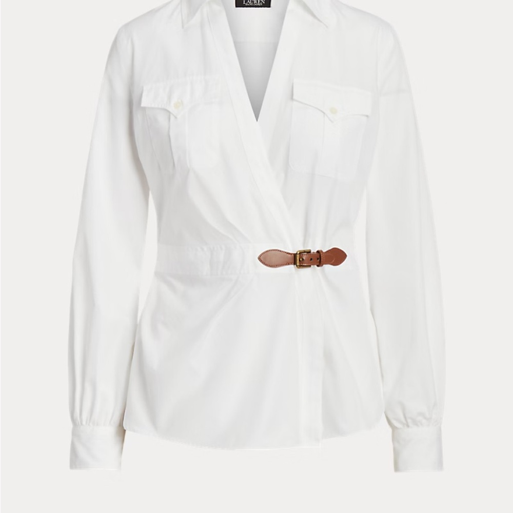 Lauren Ralph Lauren White Wrap Top with Brown Belt